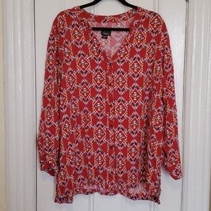 Simply Emma Button Down Geometric Pattern Blouse